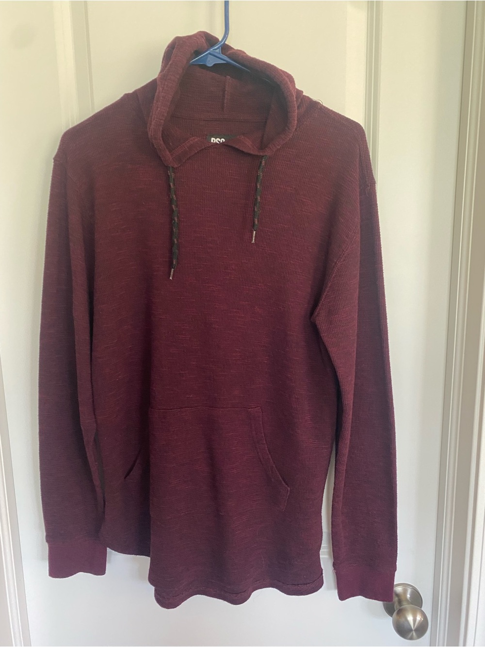 RSQ Waffle Hoodie Pullover Kangaroo Pocket Hip Length Maroon Medium